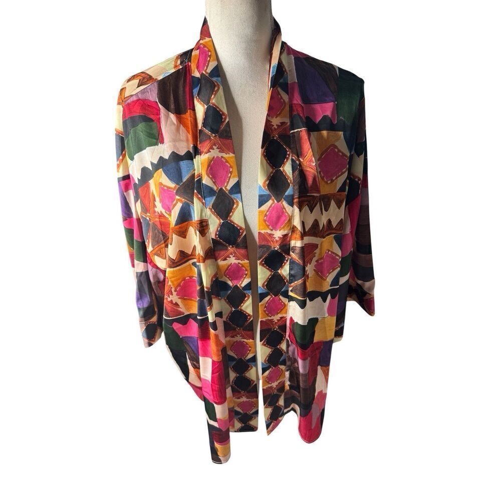 Soft Surroundings Kimono cardigan wrap colorful aztec kilim small / medium